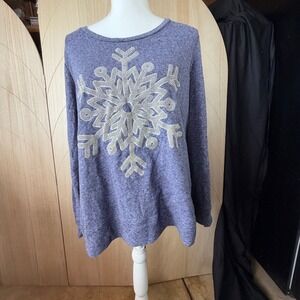 LA Threads Sweatshirt Womens Large Purple Beaded Snowflake Winter Holiday Top